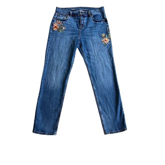 Old Navy boyfriend red roses embroidered Jeans size 6 - Picture 1 of 10
